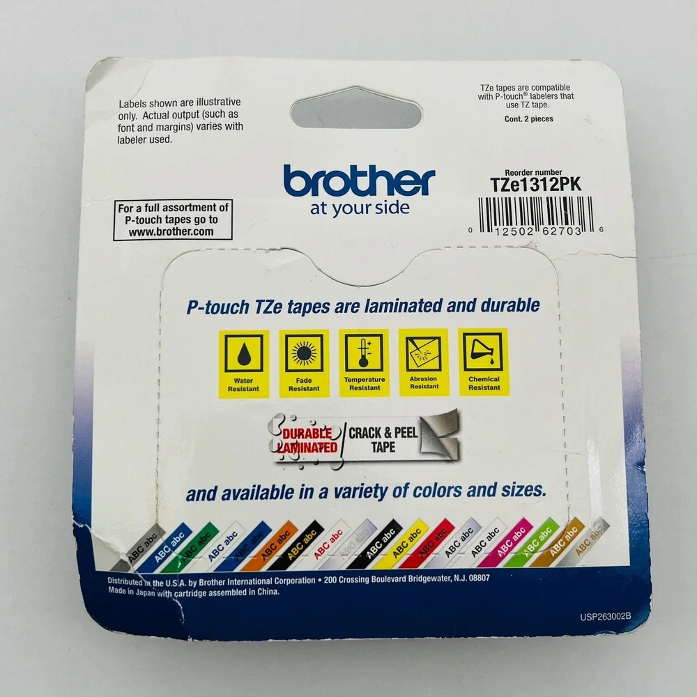 Brother P-touch TZe-1312PK 1/2 Inch Black on Clear Laminated Label Tape 2 Pack